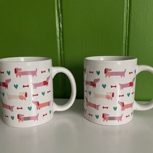 SET OF 2 - Pink Heart Dachshund Dogs cute bones print coffee tea 12oz Mugs